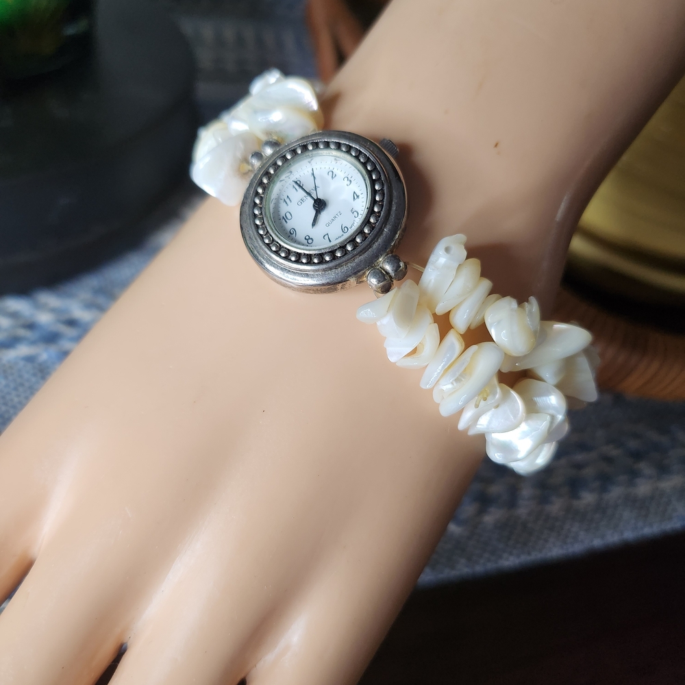 Geneva Mother Of Pearl Stretch Watch Bracelet